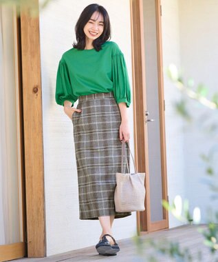 ANY 【ウエストゴム/ストレッチ】チェックタイトスカート ブラウン系