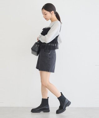 earth music&ecology フリンジロゴデニムショートパンツ Black