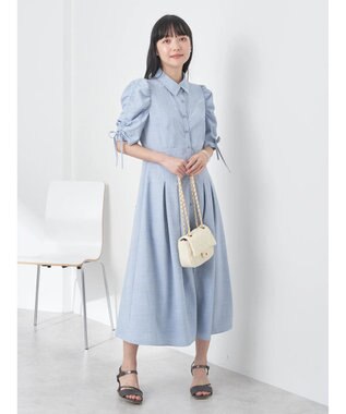 earth music&ecology 袖ドロストシャツワンピース Blue