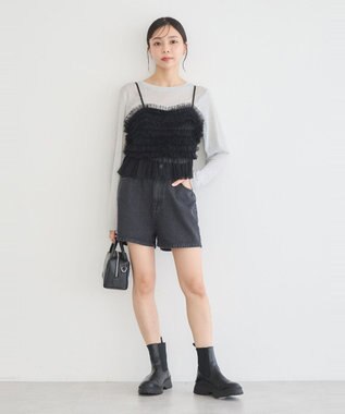 earth music&ecology フリンジロゴデニムショートパンツ Black