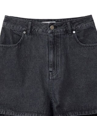 earth music&ecology フリンジロゴデニムショートパンツ Black