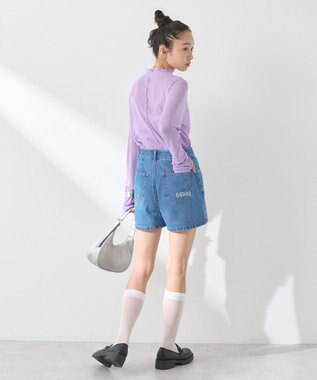 earth music&ecology フリンジロゴデニムショートパンツ Indigo