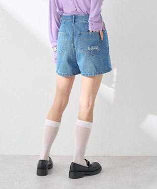 earth music&ecology フリンジロゴデニムショートパンツ Indigo