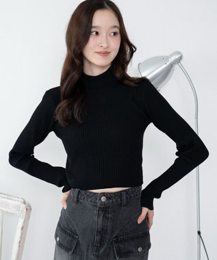 WEGO 【2025年秋冬新作】リブハイネックショートニット ブラック