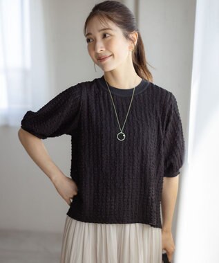 組曲 S レーシージャージーニットライク カットソー ブラック系