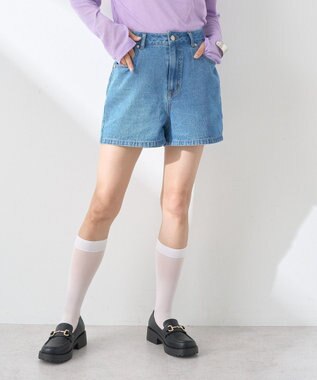 earth music&ecology フリンジロゴデニムショートパンツ Indigo