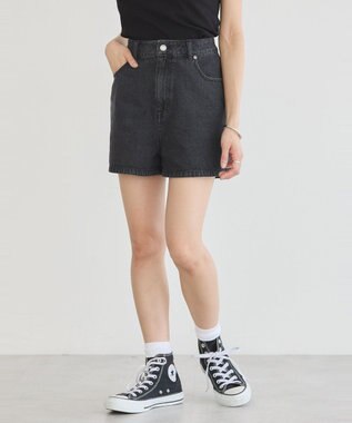 earth music&ecology フリンジロゴデニムショートパンツ Black