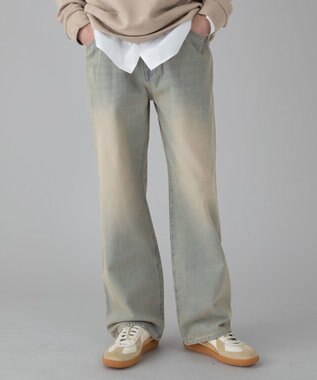 WEGO 【ユニセックス着用ITEM/ウエスト調整可】ストレートデニムパンツ デニム淡加工色