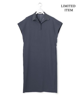 ICB 【WEB限定】FluidBackSatin ニット衿シャツワンピース ダルブルー