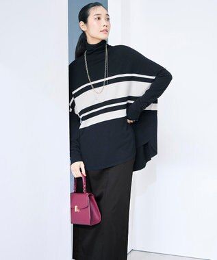 ICB 【CLASSY.掲載・裏起毛】 ウォームサテン Iラインスカート ブラック系