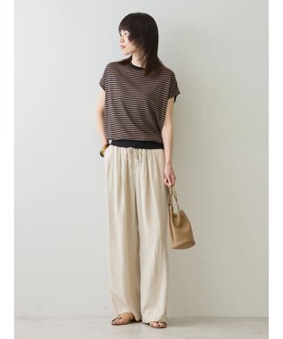 AMERICAN HOLIC 接触冷感フレンチスリーブニットプルオーバー Border Black