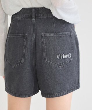 earth music&ecology フリンジロゴデニムショートパンツ Black
