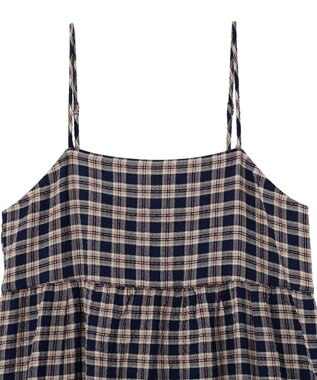 earth music&ecology シャーリングラメチェックキャミワンピース Navy