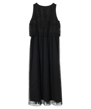 earth music&ecology レースチュールプリーツワンピース Black