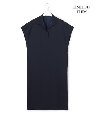 ICB 【WEB限定】FluidBackSatin ニット衿シャツワンピース ネイビー
