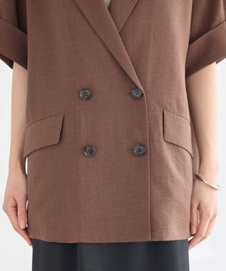 earth music&ecology 【セットアップ対応】リネンライクダブルジャケット Brown