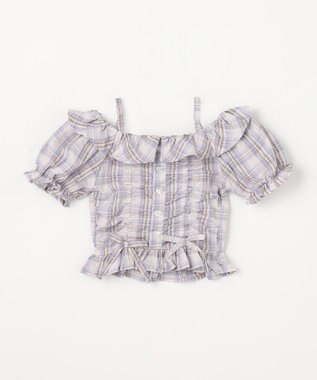 ANY KIDS 【洗濯機可能】2WAY チェックブラウス ブラウン