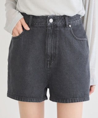 earth music&ecology フリンジロゴデニムショートパンツ Black