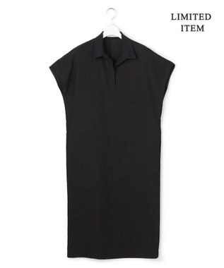 ICB 【WEB限定】FluidBackSatin ニット衿シャツワンピース ブラック