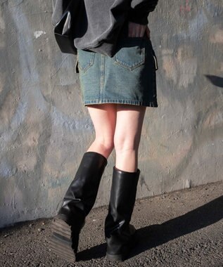 WEGO ヴィンテージウォッシュカーゴミニスカート デニム中濃加工色