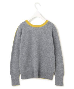 ICB 【CLASSY.1月号掲載・前後着用可能】ピュアカシミヤ バイカラーニット ライム×ライトグレー系