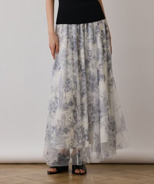 GRACE CONTINENTAL シャドーフラワープリントスカート グレー