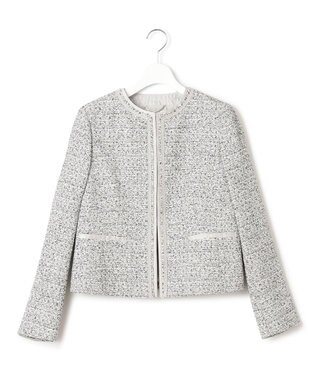 23区 【セットアップ対応】シャインツイードストレッチ ノーカラー ジャケット モノトーン