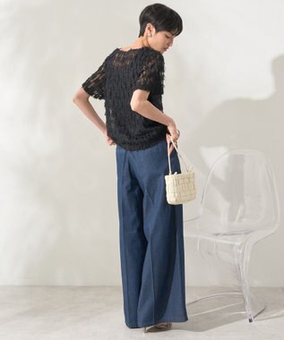 AMERICAN HOLIC チュールフリンジシアーＴシャツ Black