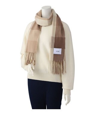 MOONBAT estaa とろーりマフラー クリーミーチェック／手洗い可 キャメル