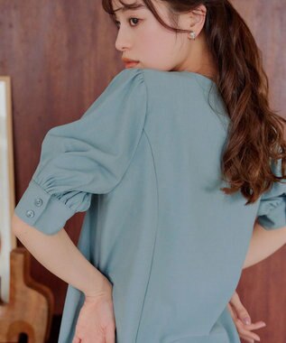 Tiaclasse 【小倉優子さん着用】【洗える】 パフスリーブチュニックブラウス サックス