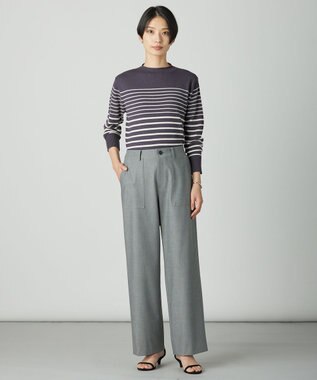 J.PRESS LADIES S シャンブレー2wayストレッチ ワイド ストレート パンツ ライトグレー系