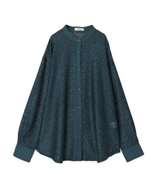 earth music&ecology レースバンドカラーシャツ Green