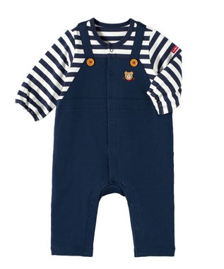 MIKI HOUSE HOT BISCUITS 【70-80cm】オーバーオール重ね着風 カバーオール