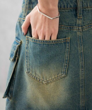 WEGO ヴィンテージウォッシュデニムカーゴミニスカート デニム中濃加工色