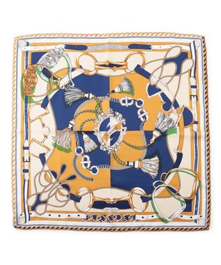 23区 manipuri ピルエットモチーフ シルク スカーフ キャメル×ネイビー