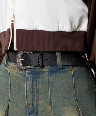 WEGO Lスタースタッズ付ウエスタンベルト ブラック