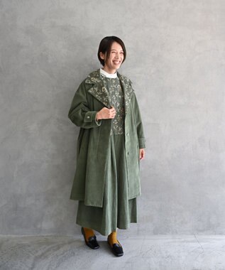 muuc 〈遠州織物の工場で織られた上質なコットンコーデュロイ生地〉花刺繍ワンピースドレス（セットアップ可能） グリーン