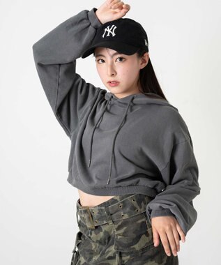 WEGO ピグメントショートグラフィックプルパーカー スミクロ