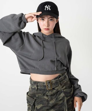 WEGO ピグメントショートグラフィックプルパーカー スミクロ