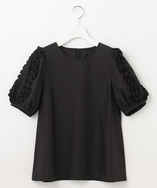 Feroux 【洗える】袖フリルチュニック ブラウス ブラック系
