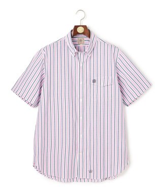 J.PRESS MEN 【KING SIZE / Aero Weave】クールマックスサッカー ストライプ シャツ / B.D. ピンク系1