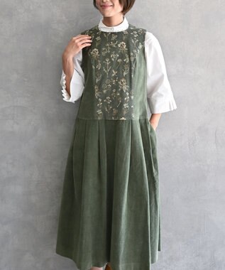 muuc 〈遠州織物の工場で織られた上質なコットンコーデュロイ生地〉花刺繍ワンピースドレス（セットアップ可能）