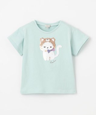 ANY KIDS ミラクルスパンコールTシャツ ミント（ねこ×ハチワレ）