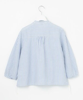 J.PRESS LADIES 【洗える・接触冷感・吸水速乾】麻STRIPE バンドカラー シャツ ブラウス サックスストライプ系