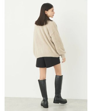 earth music&ecology ミニシャギーＶネックカーディガン Beige