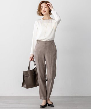 23区 L 【洗える】サテン ロングスリーブ Tシャツ アイボリー系