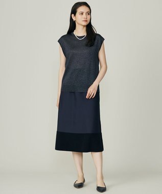 自由区 S モールブロッキングニット スカート ネイビー