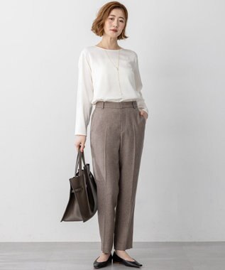 23区 L 【洗える】サテン ロングスリーブ Tシャツ アイボリー系