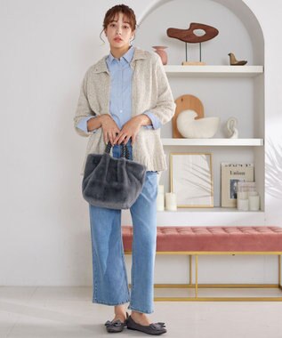 Tiaclasse 三つ編みハンドルファーバッグ グレー