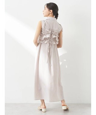 earth music&ecology ＳＥＴ２点シャーリングビスチェ×シャツワンピース Stripe Beige